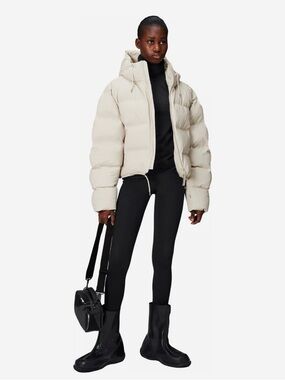 Rains Cream Hooded Puffer Jacket